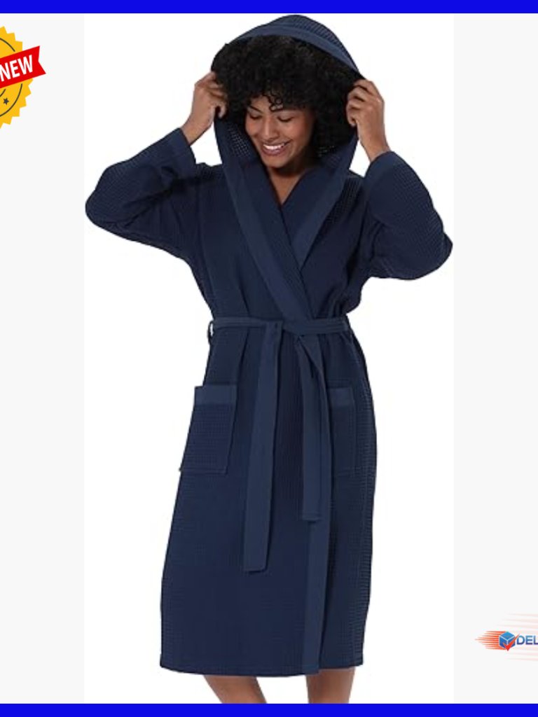 Organic Cotton Waffle Kimono Hooded Robe Gots Certified Full Length Spa Bathrobe